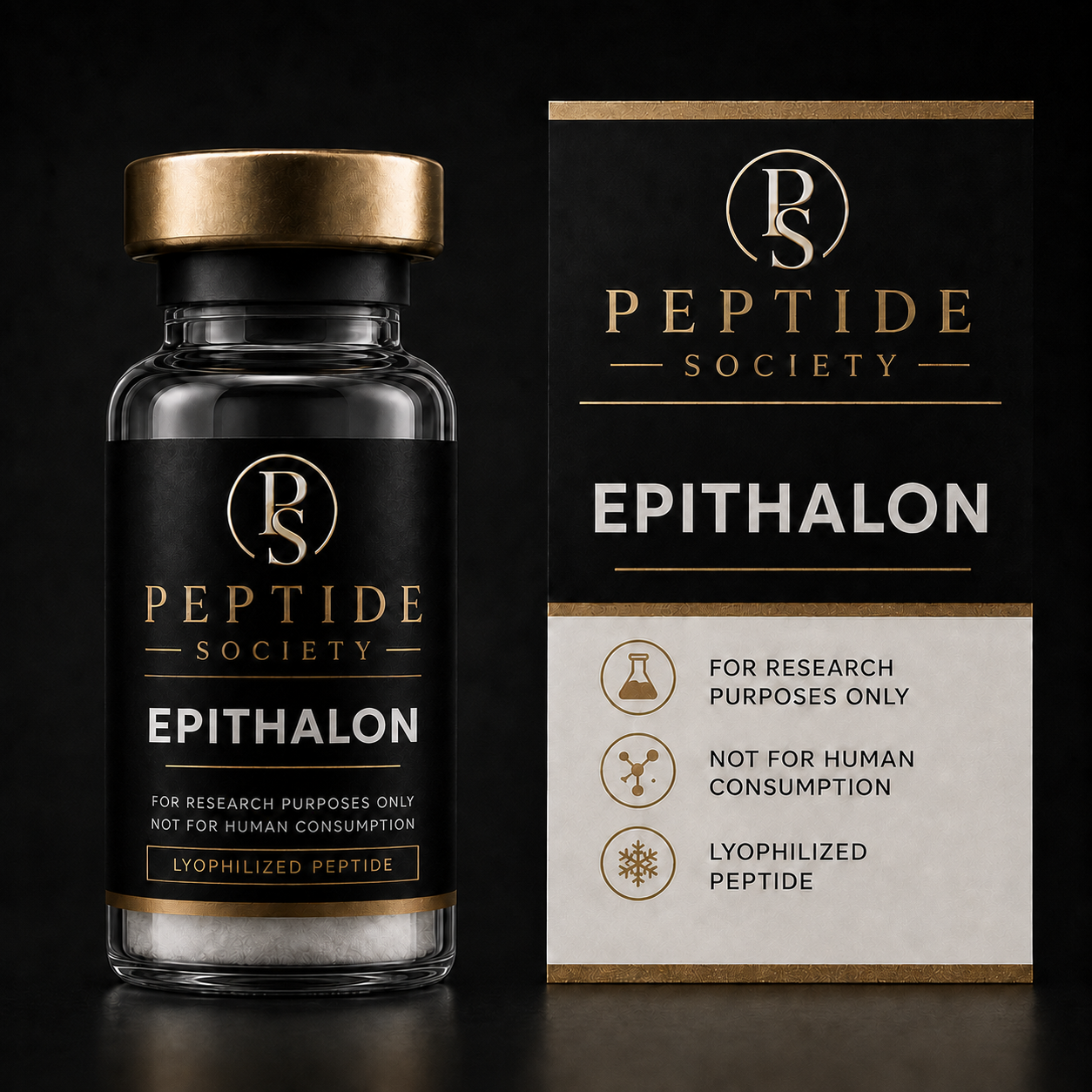 Peptide Society Epithalon research vial and carton product photograph
